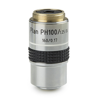 Euromex Plan PLPH S100x/1.25 fáziskontraszt objektív. 0.17 mm fedőlemez korrekcióval. Munkatávolság=0.13 mm